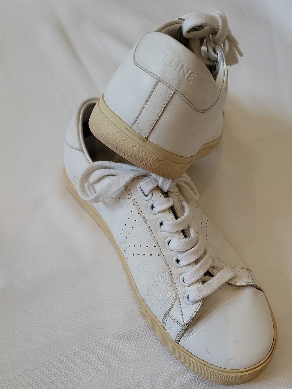 Celine White Leather Low-Top Sneakers with Cream Sole